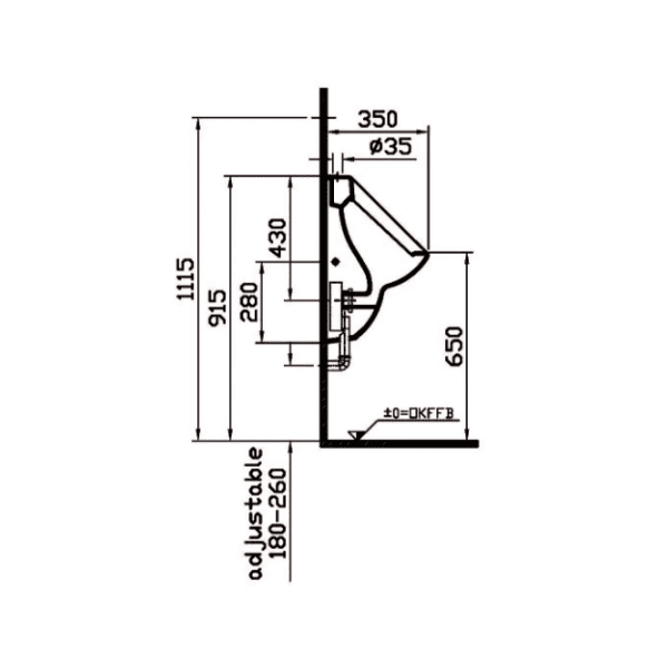 Easylux Normus urinoir 365 x 350 x 575 mm - wit antibacterieel - aanvoer boven