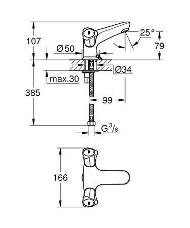 Grohe Costa L wastafelmengkraan - chroom - met kettinghouder