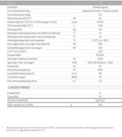 Warmtepompboiler 100L Atag Lydos Hybrid 100