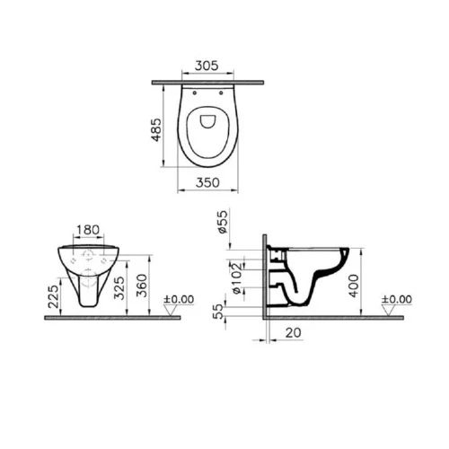 Easylux Normus compact hangtoilet 355 x 480 mm - wit antibacterieel