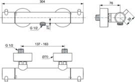 Ideal Standard CeraTherm T125 douchethermostaat met pin handgrepen - chroom
