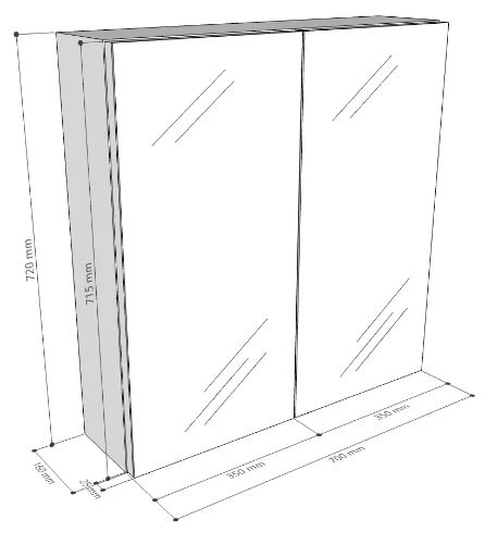 Easylux Kivu spiegelkast zonder verlichting met 2 deuren 700 x 720 x 160 mm - wit - zonder combibox