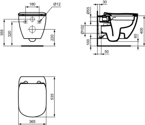 Ideal Standard Tesi hangtoilet PACK Rimless+ (hangtoilet + zitting met softclose) zonder spoelrand - wit - bevestiging langs boven