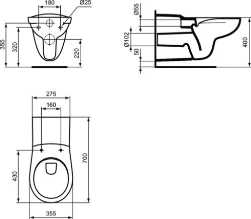 Ideal Standard Astor verlengd hangtoilet rimless - wit - B355xD700 mm