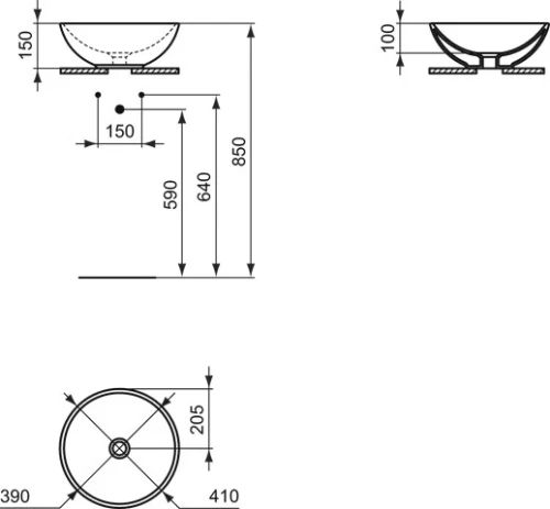 Ideal Standard Strada O opbouwwastafel rond 410 x 410 x 150 mm - wit - zonder kraangat - zonder overloop
