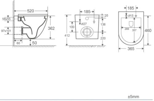 Easylux Maki hangtoilet Cycloneflush rimless PACK (hangtoilet + zitting met softclose) - zonder spoelrand - wit mat - 520 x 365 mm