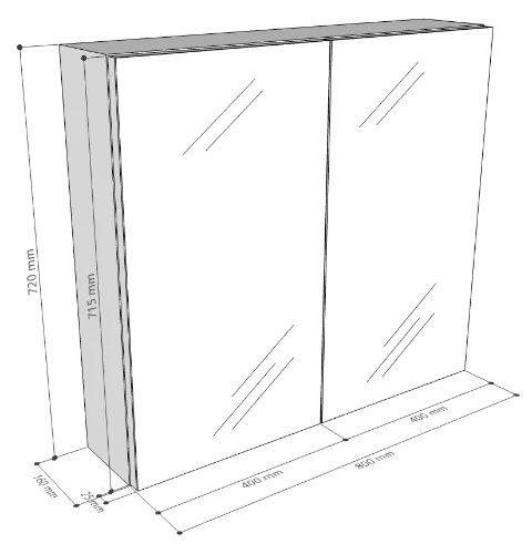 Easylux Kivu spiegelkast zonder verlichting met 2 deuren 800 x 720 x 160 mm - wit - zonder combibox