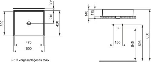 Ideal Standard Strada opbouwwastafel 500 x 420 x 145 mm - wit - zonder kraangat - zonder overloop