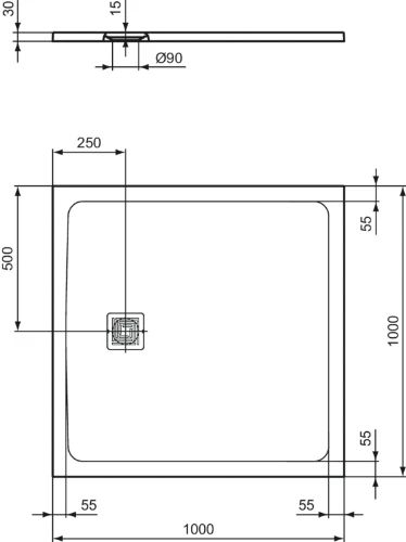 Ideal Standard Ultra Flat S+ douchebak 1000 x 1000 mm - pure white