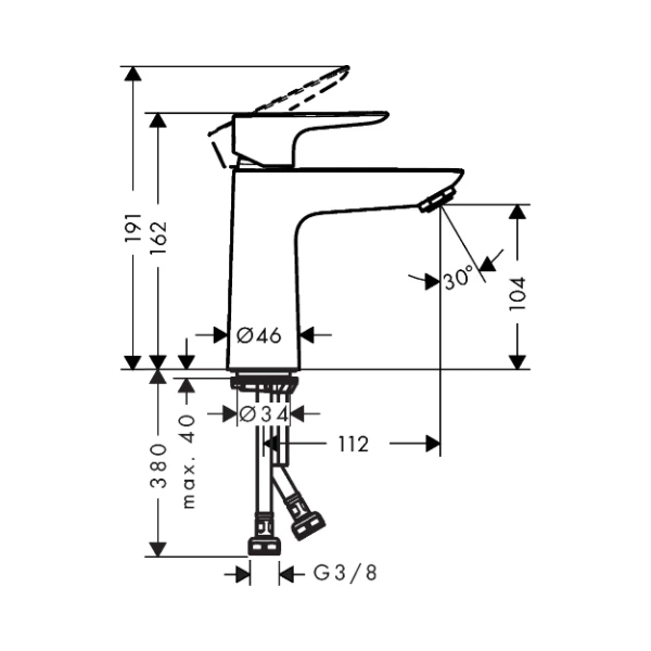 Hansgrohe Talis E 110 wastafelmengkraan zonder lediging - CoolStart - Brushed Black Chrome