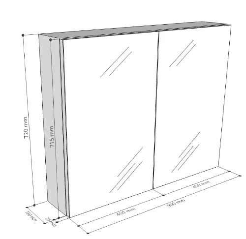 Easylux Kivu spiegelkast zonder verlichting met 2 deuren 2 portes 900 x 720 x 160 mm - lungo - exclusief combibox