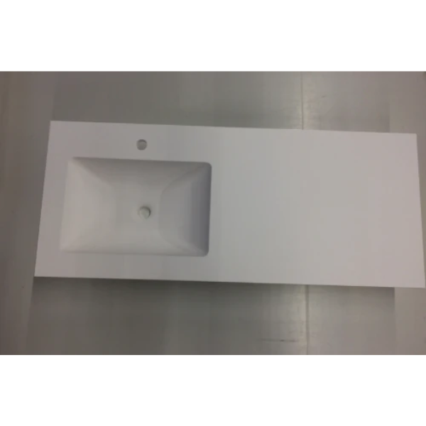Easylux Solid wastafelblad in solid surface met 1 waskom links 1200 x 500 x 20 mm - wit mat - met kraangat