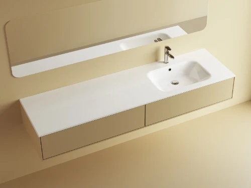 Easylux Klaire wastafelblad kunstmarmer met 1 waskom rechts 1600 x 460 mm - wit mat - voorgeboord kraangat