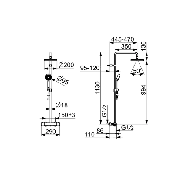 Hansa Hansamicra douchethermostaatset - chroom - Micra douchethermostaat - hoofddouche rond 200 mm - handdouche - doucheflexivel 1/2 x 1750 mm