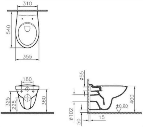 Easylux Normus hangtoilet Spinflush zonder spoelrand 360 x 540 mm - wit antibacterieel
