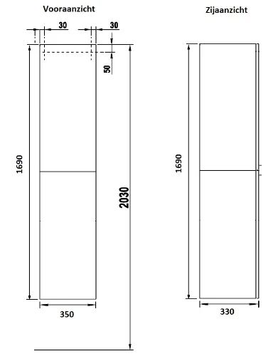 Easylux Kivu kolomkast met 2 deuren 350 x 330 x 1690 mm - wit - omkeerbaar