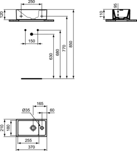 Ideal Standard i.life S handenwasser 370 x 210 mm - wit - kraangat rechts