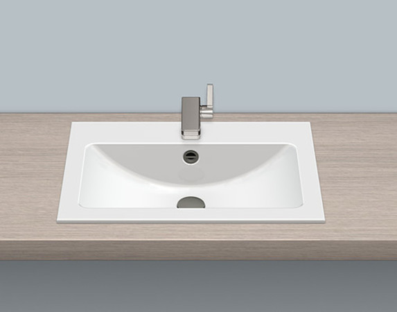 Alape EB.R585H plaatstaal inbouwwastafel 585 x 405 mm - met kraangat - met overloop - wit