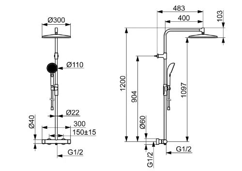 Hansa HansaAureliaa douchethermostaat met doucheset 110 mm 3-jets met regendouche 300 mm - met glijstang en flexibel 1750 mm - zwart mat