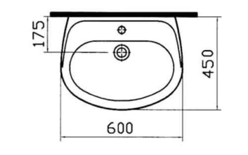 Easylux Normus wastafel 600 x 450 mm - met overloop - wit antibacterieel