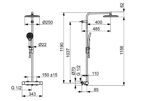 Hansa Hansaviva thermostatische douchezuil met regendouche - handdouche 3 stralen - flexibel 1750 mm - zwart mat