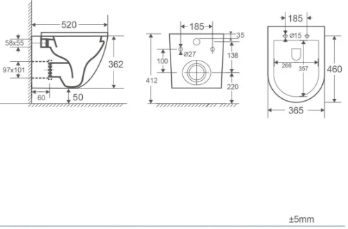Easylux Maki hangtoilet Cycloneflush rimless PACK (hangtoilet + zitting met softclose) - zonder spoelrand - wit - 520 x 365 mm