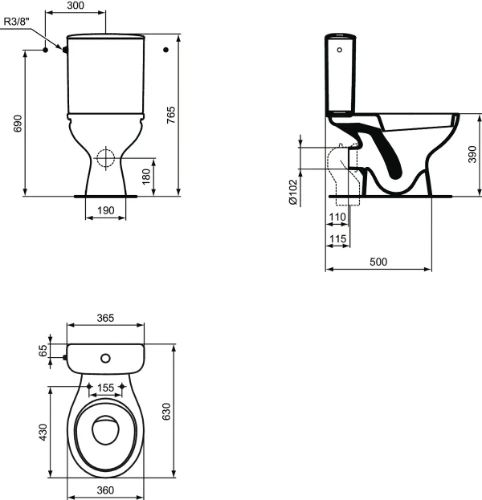 Easylux Alpha staand toilet 370 x 635 mm - wit - uitgang PK
