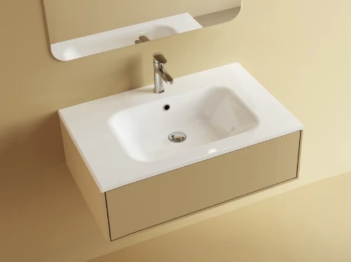 Easylux Klaire wastafelblad kunstmarmer met 1 waskom midden 800 x 460 mm - wit mat - voorgeboord kraangat