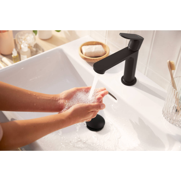 Hansgrohe Rebris S 110 wastafelmengkraan CoolStart met automatische lediging - matt black