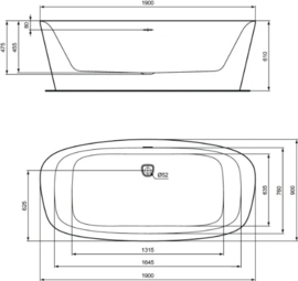 Ideal Standard Dea vrijstaand bad acryl 1900 x 900 x 610 mm - zwart mat - met badlediging - voorgemonteerde poten