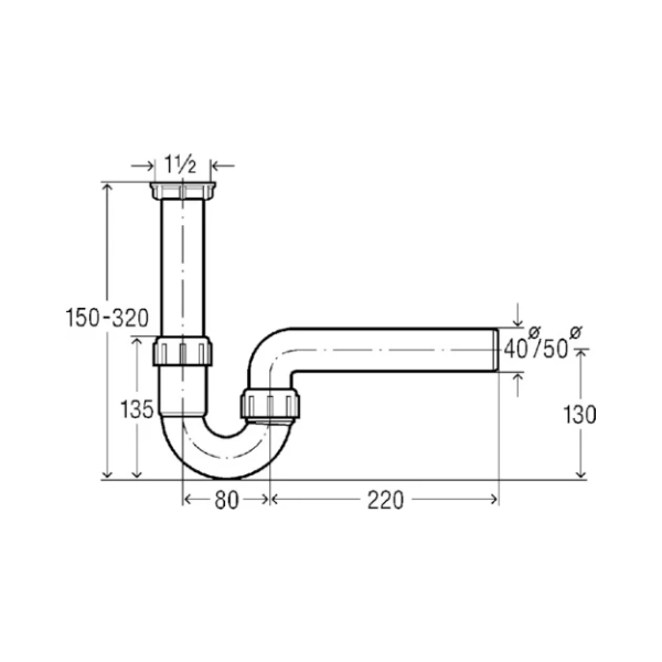 Viega Universal PP enkele buissifon 6/4 x 40 mm - wit - afvoer horizontaal