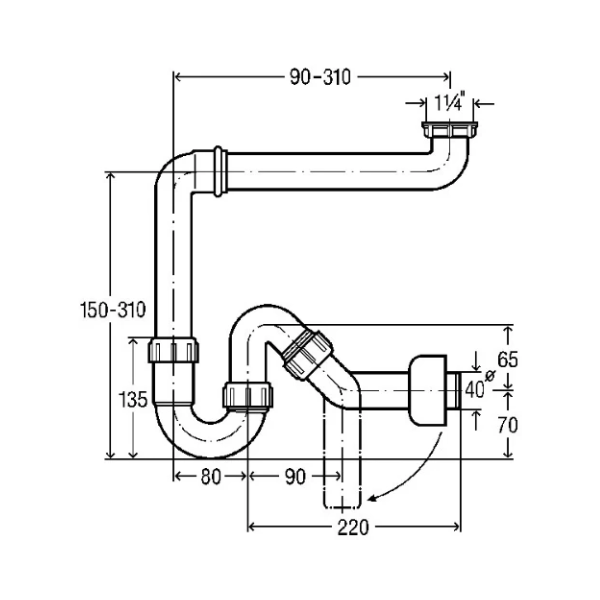 Viega Universal PP enkele buissifon 5/4 x 40 mm - wit kunststof