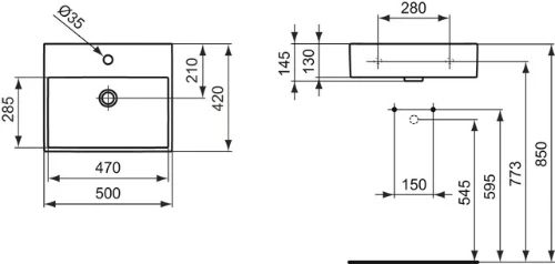 Ideal Standard Strada wastafel 500 x 420 x 145 mm - wit - met kraangat - met overloop