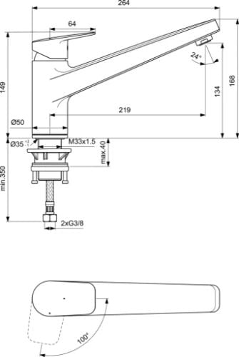 Easylux Ceraplan 4 keukenmengkraan - chroom - met koudstart - vierkant model
