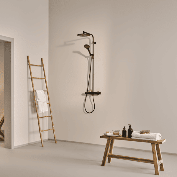Hansa Hansaviva thermostatische douchezuil met regendouche - handdouche 3 stralen - flexibel 1750 mm - zwart mat