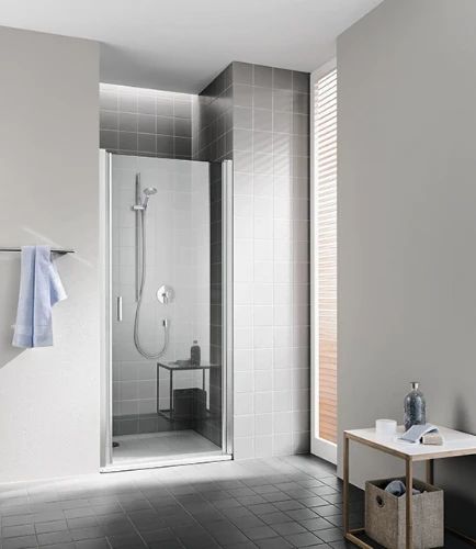 Kermi Cada XS 1WL draaideur 900 x 2000 mm - verstelbaarheid 860-910 mm - veiligheidsglas ESG helder Clean - binnen/buiten open scharnierzijde links - profiel : zilver hoogglans