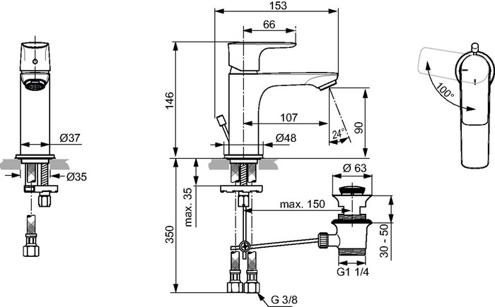 Ideal Standard Connect Air wastafelmengkraan met automatische lediging - chroom - BlueStart - 5 l/min