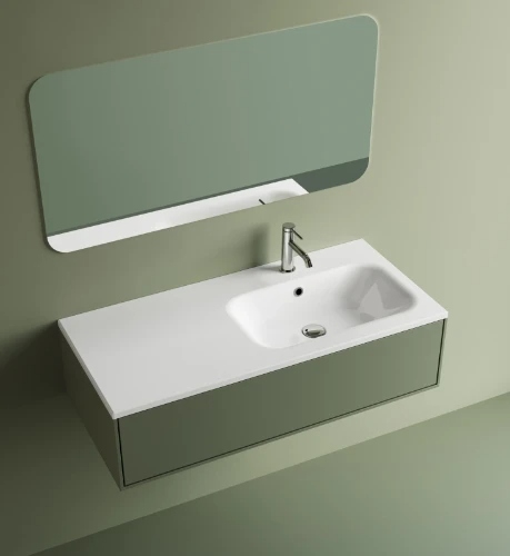 Easylux Klaire wastafelblad kunstmarmer met 1 waskom rechts 1000 x 460 mm - wit shiny - voorgeboord kraangat