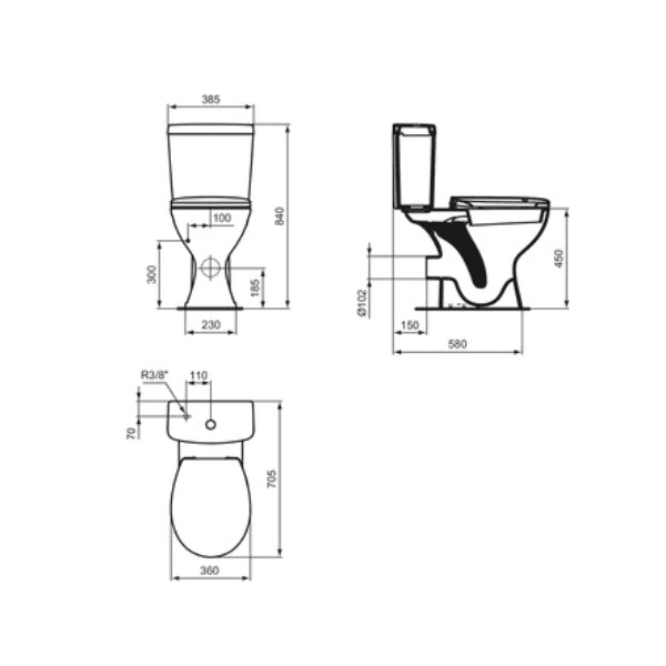 Easylux Alpha staand toilet 360 x 700 mm - wit - uitgang H - verhoogd