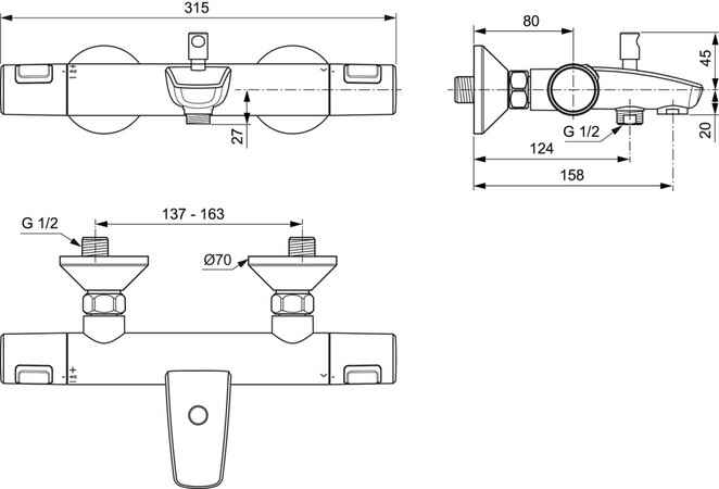Ideal Standard Ceratherm T25 badthermostaat - chroom
