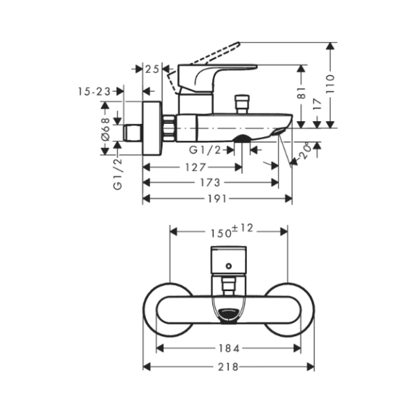 Hansgrohe Rebris S bad/douchemengkraan - matt black