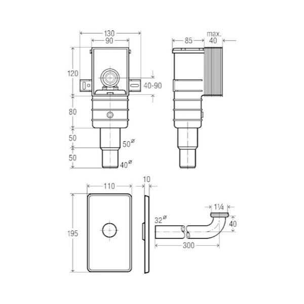 Viega Universal PP inbouwsifon voor wastafel 5/4 x 40/50 mm - chroom - in hoogte regelbaar - geschikt voor mindervalidewastafel