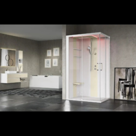 NOVELLINI skill a 120x80 li. ther.+hydr.+sau+regendouche helder glas wit mat/kiezelgrijs (douchebak hoge)