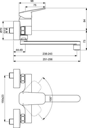 Easylux Ceraplan 4 wandmengkraan - chroom - met uitloop 200 mm