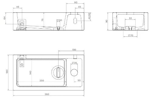 Clou Flush 3 handenwasser rechts 360 x 180 x 90 mm - wit mat - met kraangat - met plug