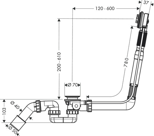 Hansgrohe Exafill badlediging met vulling via de overloop - voor speciaal bad - watertoevoer 3/4