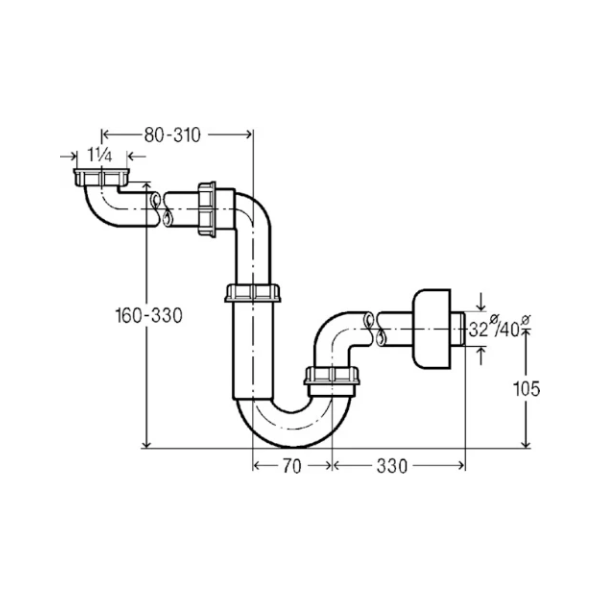 Viega Universal PP enkele buissifon 5/4 x 40 mm - wit - ruimtebesparend