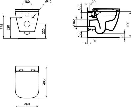 Ideal Standard i.life S compact hangtoilet PACK Rimless+ (compact hangtoilet + toiletzitting wrap-over softclose) zonder spoelrand - Glossy White