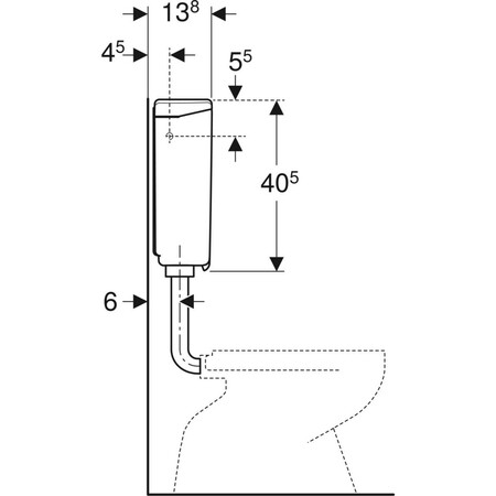 Geberit spoelreservoir laaghangend 6-9l - wit - met 1 spoeltoets en spoelbocht