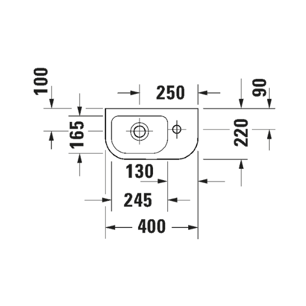 Duravit D-Code handenwasser 400 x 220 mm - zonder overloop - met kraangat rechts - wit